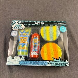 Body & Earth Pop Boom‎ 4 Piece Bath Set Coconut Lime Cucumber Melon Gift Kit